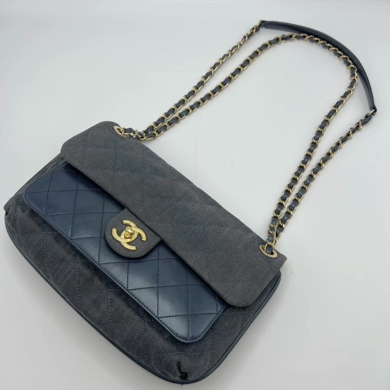 ️CHANEL 丹寧牛仔cf肩背斜背鏈條包 29*15*9 98新配件塵袋-2