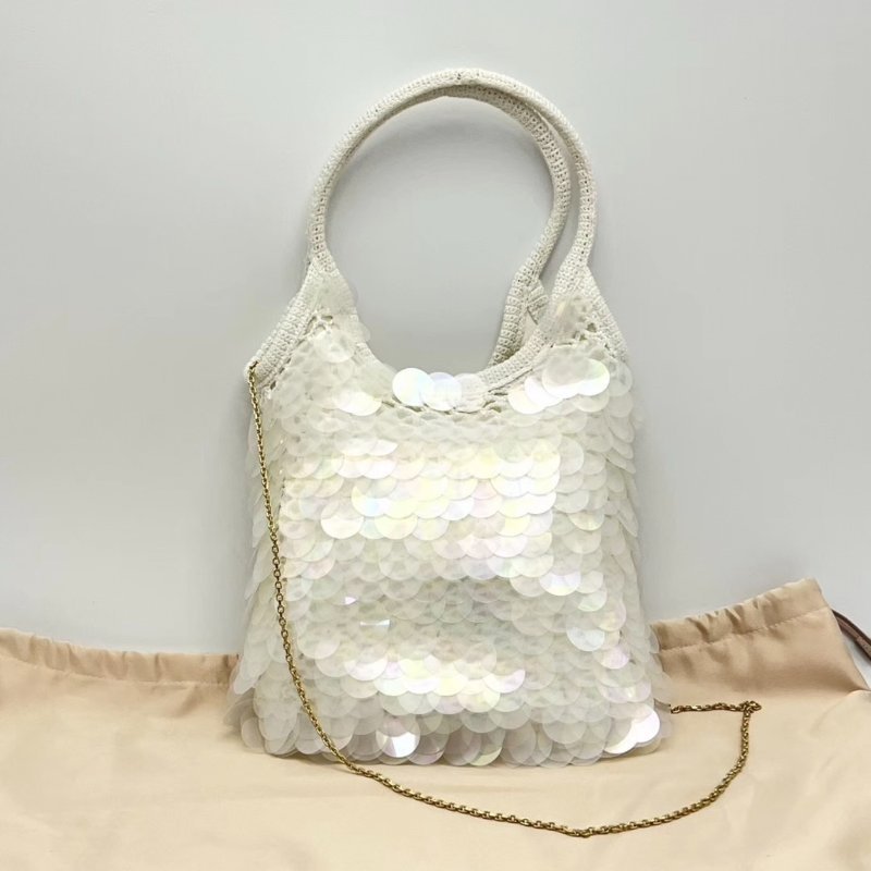 MIUMIU 25ss holiday系列mini ivy白色人魚鱗片編織手提包20*24*3 全新閒置配件塵袋-5