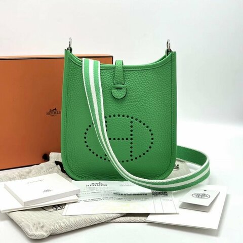 HERMES 漫畫綠銀扣伊芙琳mini 18*20*5.5 全新閒置配件盒子塵袋購證吊牌