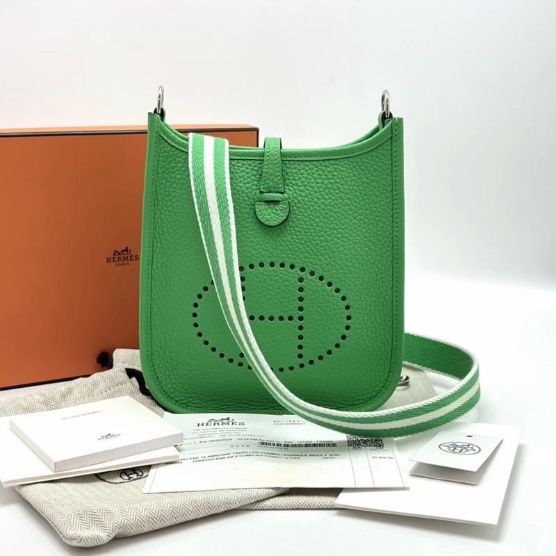 HERMES 漫畫綠銀扣伊芙琳mini 18*20*5.5 全新閒置配件盒子塵袋購證吊牌-0
