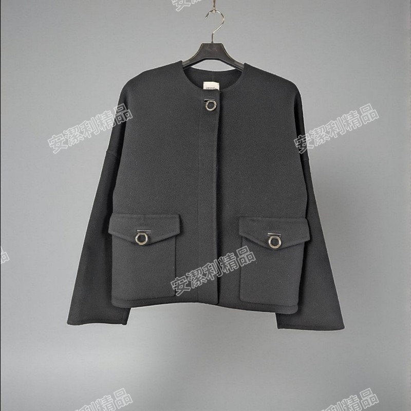 莉亞精品♡Hermes 無領落肩短版外套 尺碼36 近新美品-0