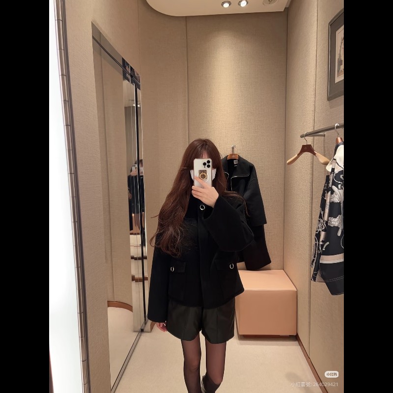 莉亞精品♡Hermes 無領落肩短版外套 尺碼36 近新美品-3