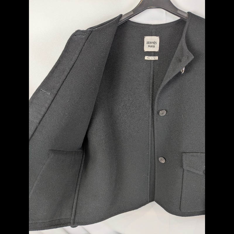莉亞精品♡Hermes 無領落肩短版外套 尺碼36 近新美品-5