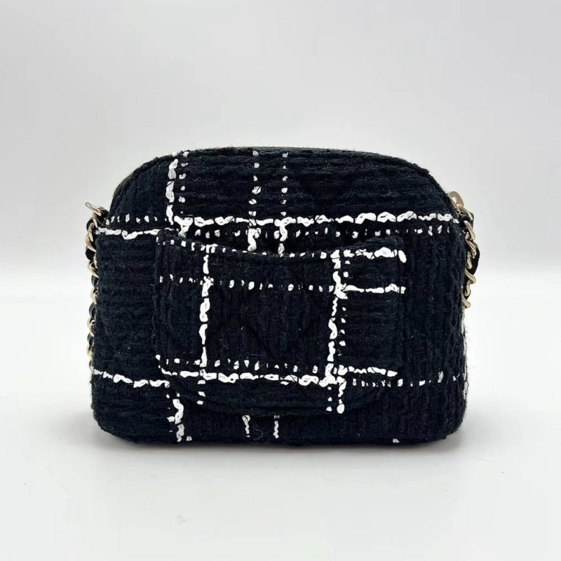 CHANEL 24K黑白格紋毛呢貝殼鏈條包 15.5*12*5 全新閒置配件盒子塵袋-5