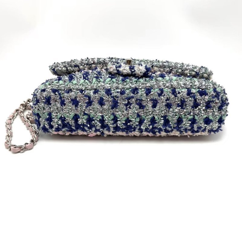 CHANEL 藍粉毛呢CF中號肩背鍊條包25*15*6 99新配件塵袋-3