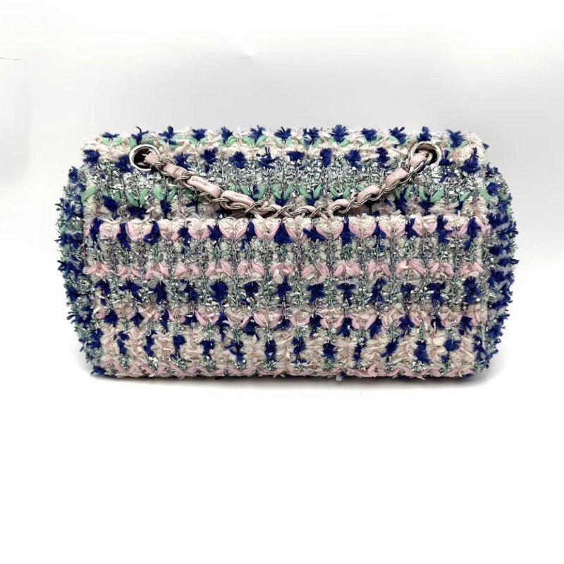 CHANEL 藍粉毛呢CF中號肩背鍊條包25*15*6 99新配件塵袋-5