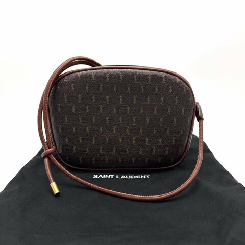 YSL 棕色Monogram老花肩背斜背相機包 22.5*15*5.5 98新配件塵袋