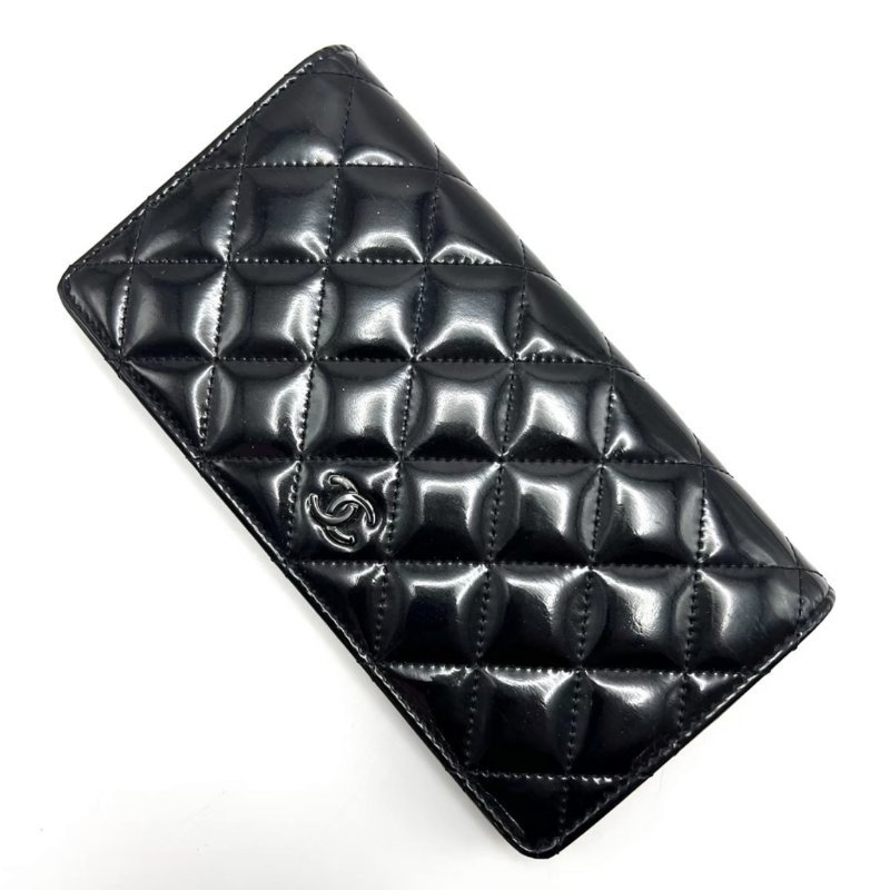 CHANEL soblack漆皮折疊長款錢包18.5*9.5*2.5 98新配件塵袋-2