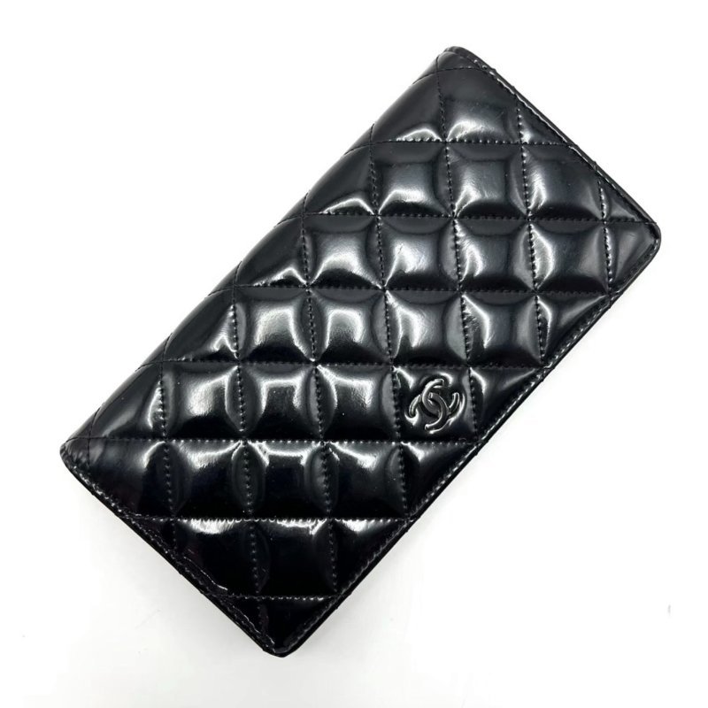 CHANEL soblack漆皮折疊長款錢包18.5*9.5*2.5 98新配件塵袋-4