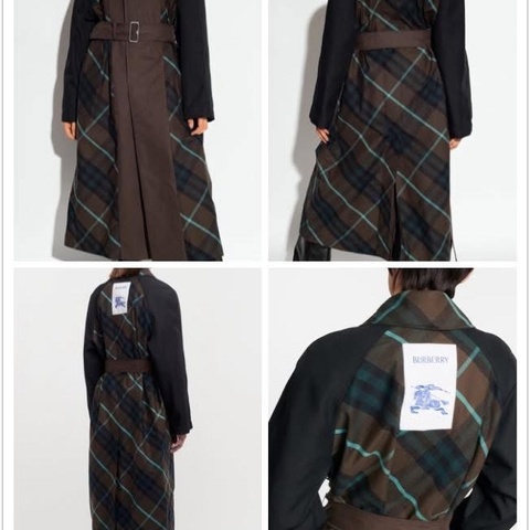 BURBERRY英國深棕色格紋馬術騎士雙面穿風衣UK2