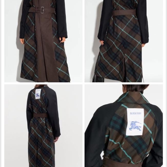 BURBERRY英國深棕色格紋馬術騎士雙面穿風衣UK2-0