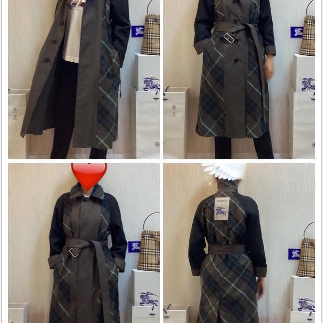 BURBERRY英國深棕色格紋馬術騎士雙面穿風衣UK2-2