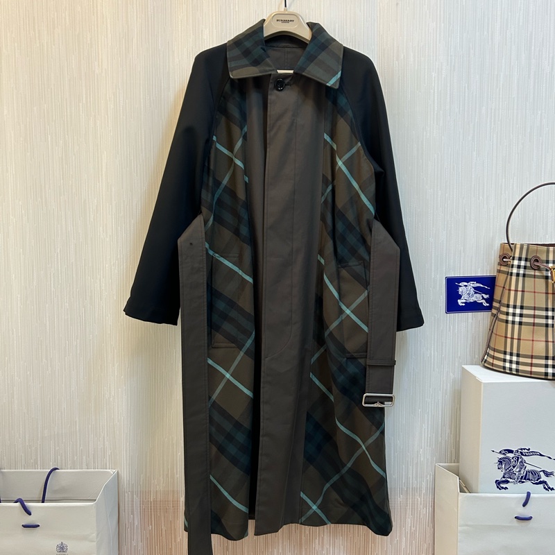 BURBERRY英國深棕色格紋馬術騎士雙面穿風衣UK2-3