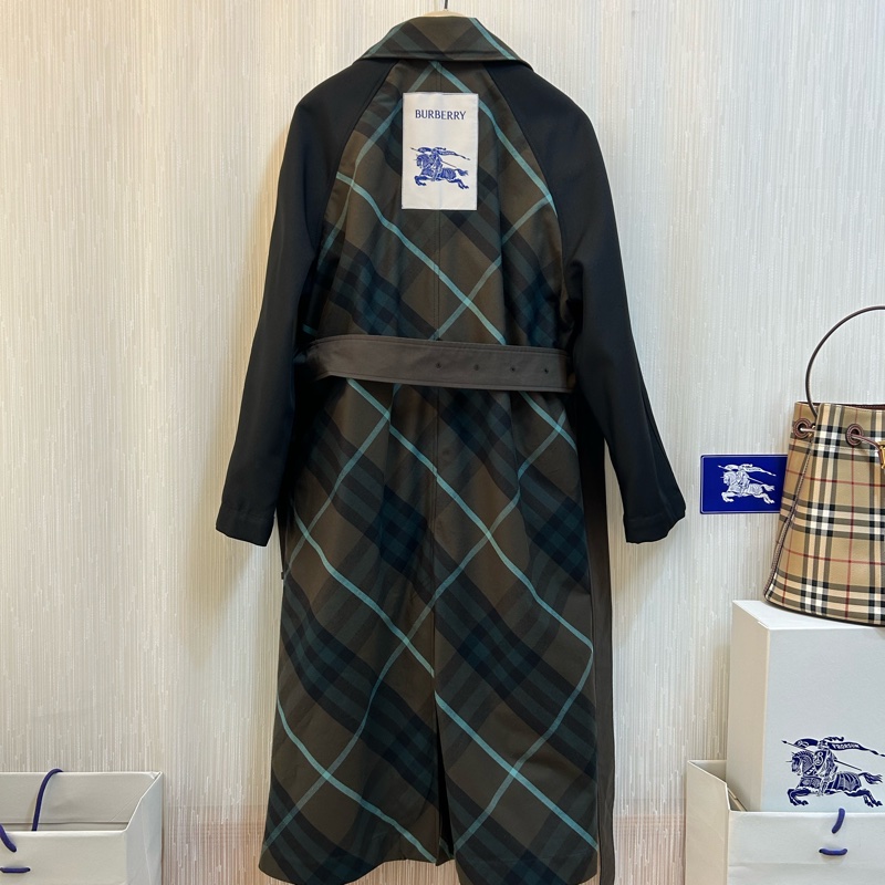 BURBERRY英國深棕色格紋馬術騎士雙面穿風衣UK2-4