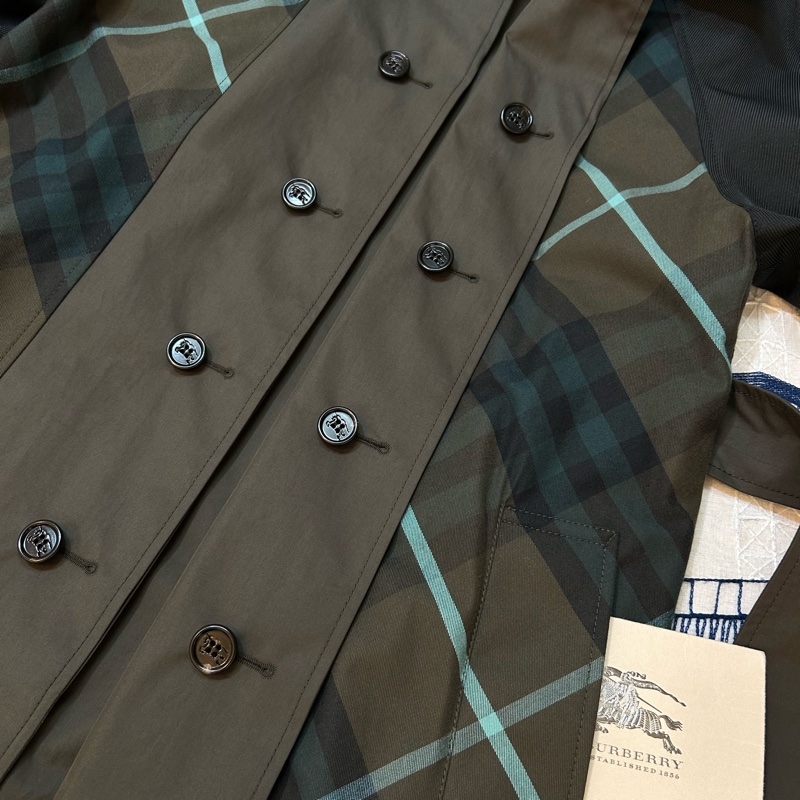 BURBERRY英國深棕色格紋馬術騎士雙面穿風衣UK2-7