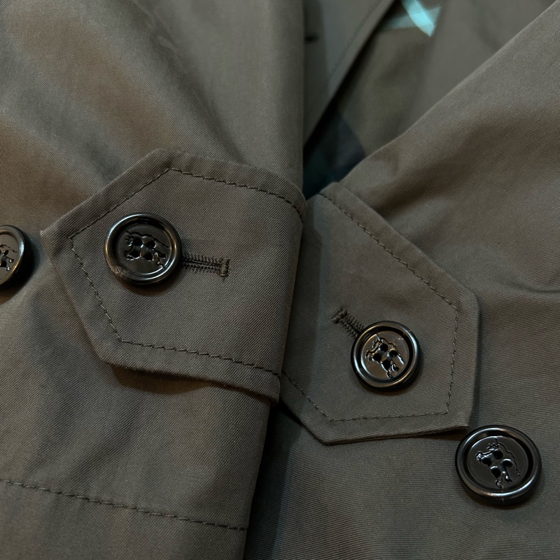 BURBERRY英國深棕色格紋馬術騎士雙面穿風衣UK2-15