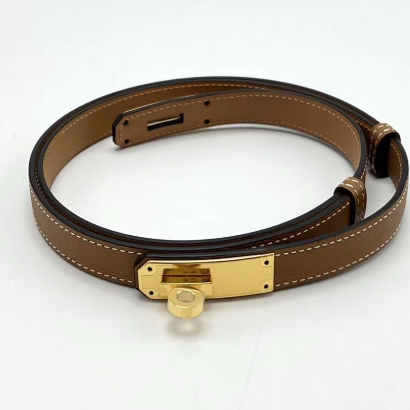 HERMES 金棕金扣kelly pocket腰帶10.5*6.5*1 99新配件盒子塵袋-3