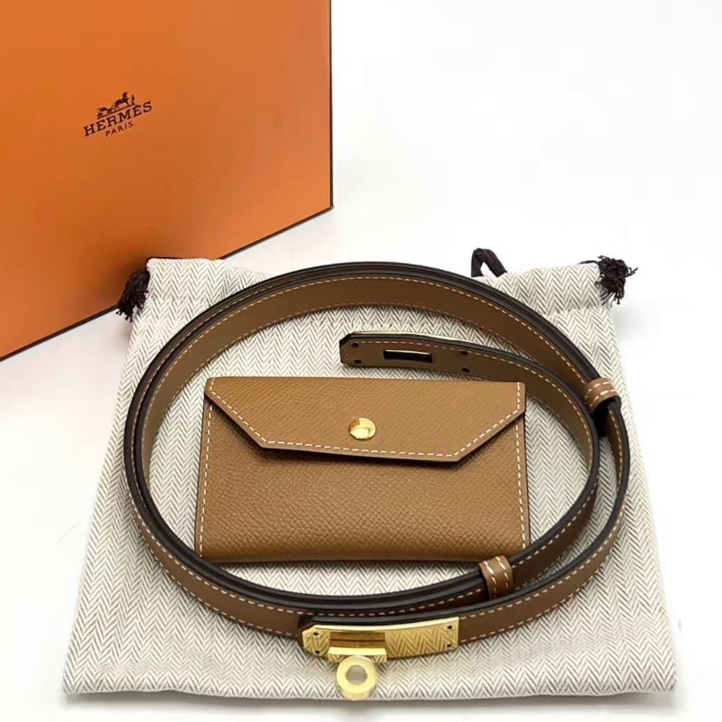 HERMES 金棕金扣kelly pocket腰帶10.5*6.5*1 99新配件盒子塵袋-4