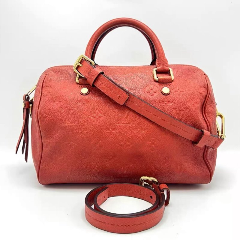 LV 紅色全皮speedy25手提肩背包 25*17*15 98新配件塵袋-0