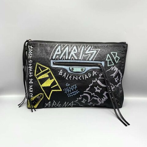 BALENCIAGA 塗鴉彩繪手拿包 34*23*1 98新配件塵袋