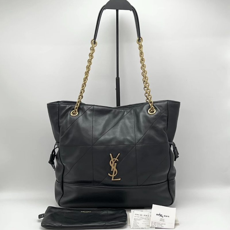 YSL 新款黑金羊皮福袋托特子母肩背斜背包 30*28*8 98新配件購證塵袋-0