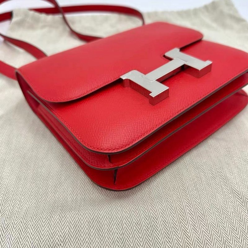 HERMES 辣椒紅銀扣19康康肩背斜背包 19*15*4 99新配件盒子塵袋購證-2