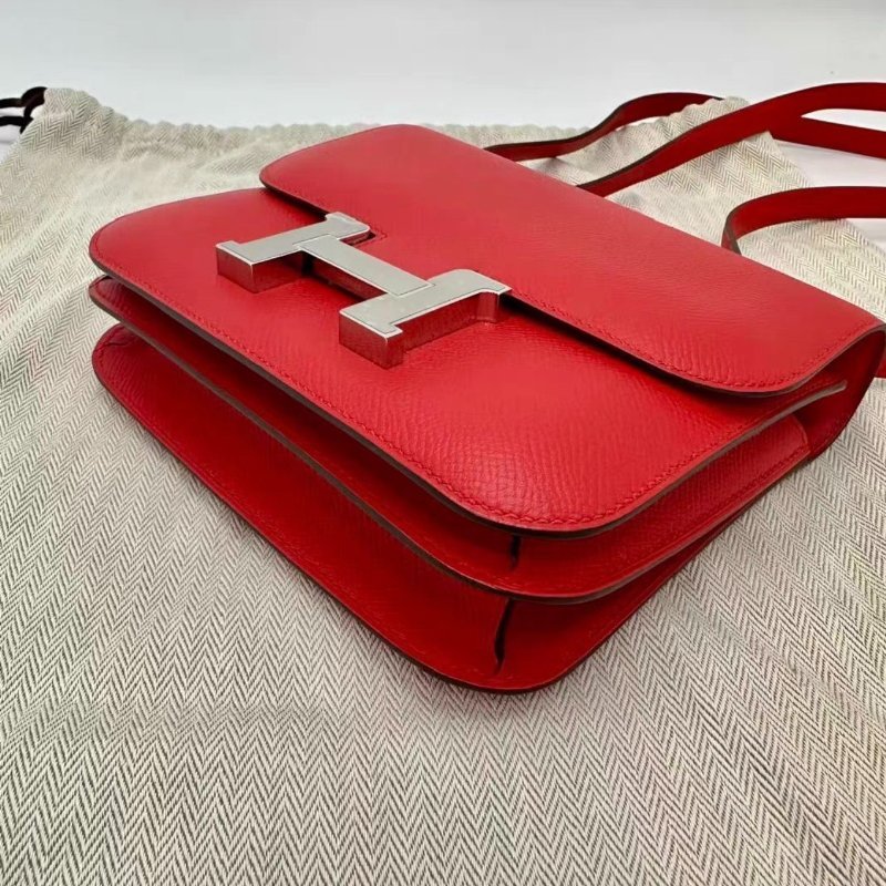 HERMES 辣椒紅銀扣19康康肩背斜背包 19*15*4 99新配件盒子塵袋購證-3