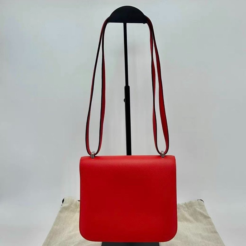 HERMES 辣椒紅銀扣19康康肩背斜背包 19*15*4 99新配件盒子塵袋購證-4