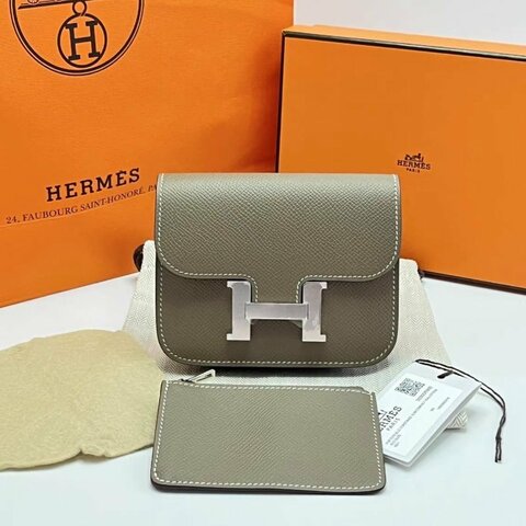 HERMES 大象灰銀扣康康slim二合一錢包12.5*10.3 全新閒置配件盒子塵袋吊牌