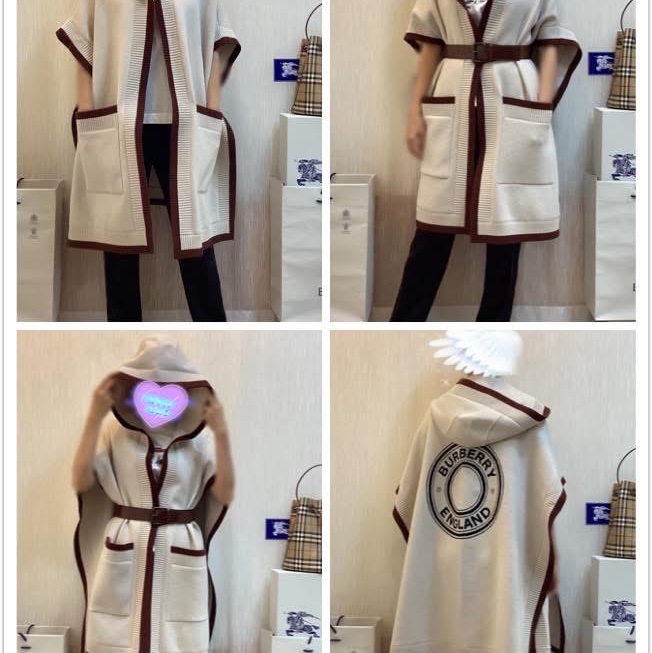 BURBERRY英國帆布色徽標圖案連帽披肩-1