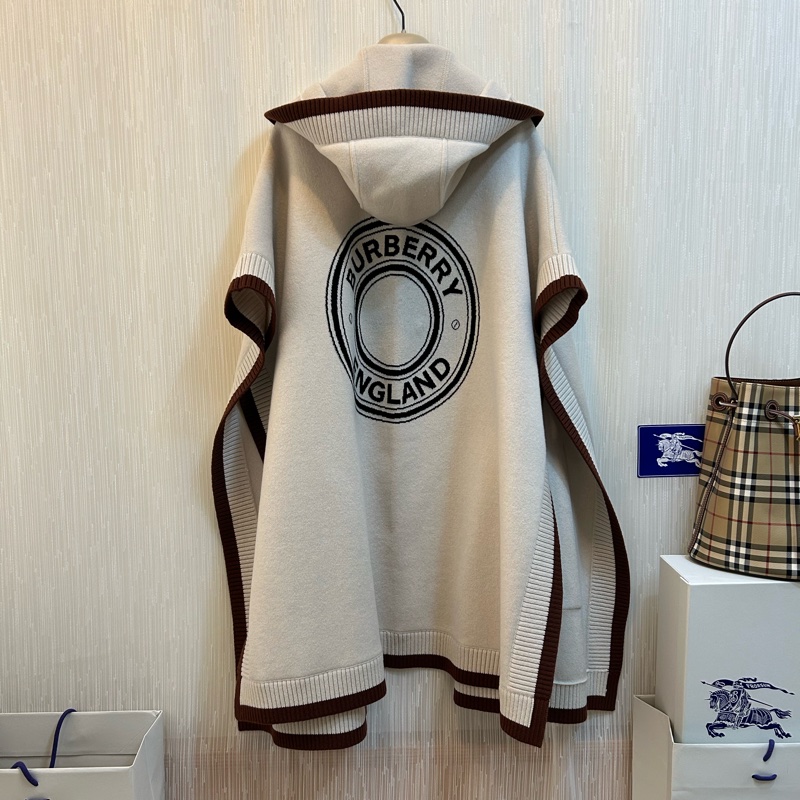 BURBERRY英國帆布色徽標圖案連帽披肩-3