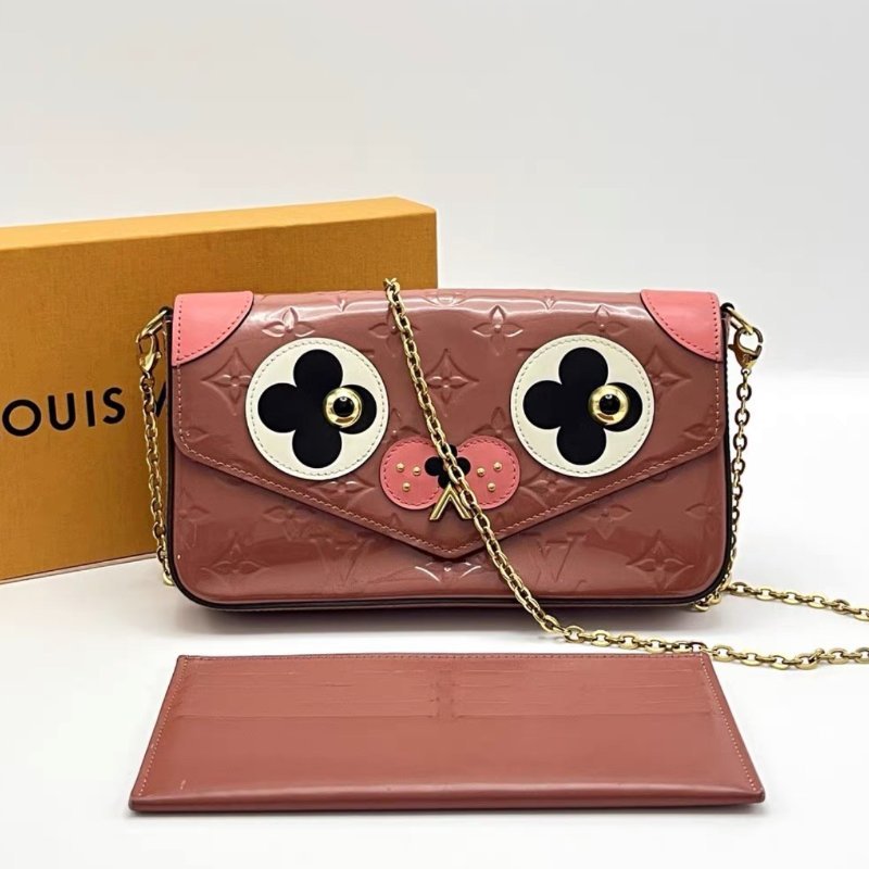 LV 狗年限量粉色漆皮二合一肩背斜背包21*11.5*3 98新配件盒子塵袋-0