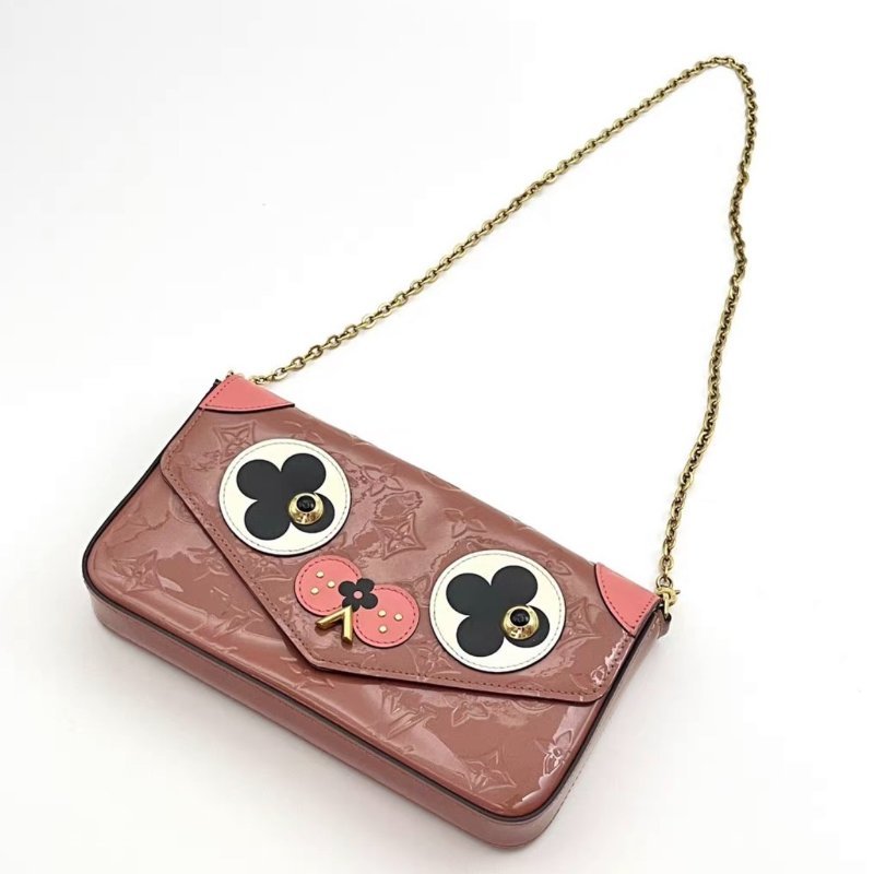 LV 狗年限量粉色漆皮二合一肩背斜背包21*11.5*3 98新配件盒子塵袋-2