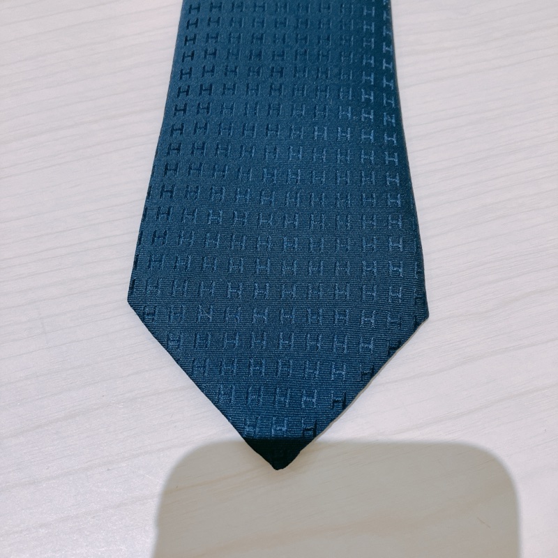 TK1879 愛馬仕深藍H字花紋領呔Hermes Faconnee H Tie Slik Marine-2