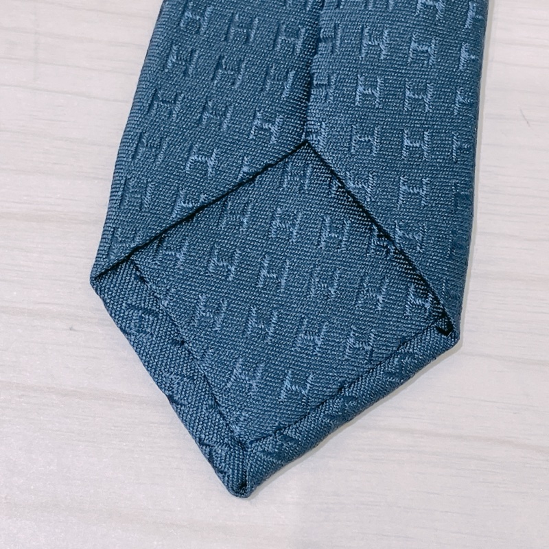 TK1879 愛馬仕深藍H字花紋領呔Hermes Faconnee H Tie Slik Marine-4