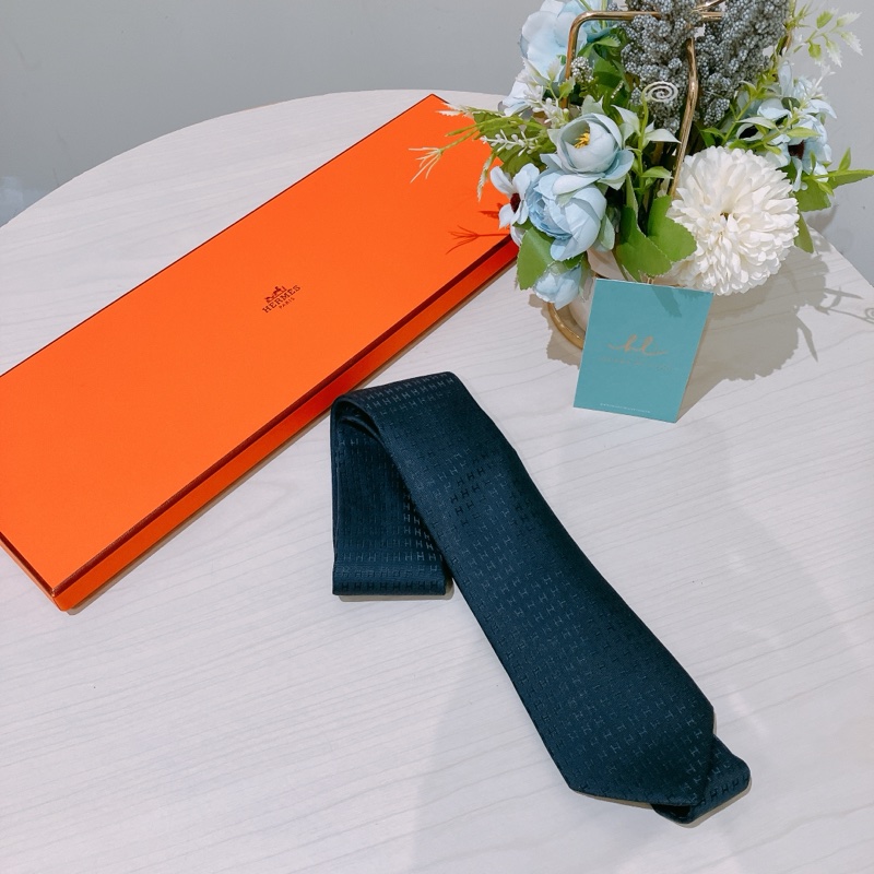 TK1879 愛馬仕深藍H字花紋領呔Hermes Faconnee H Tie Slik Marine-8