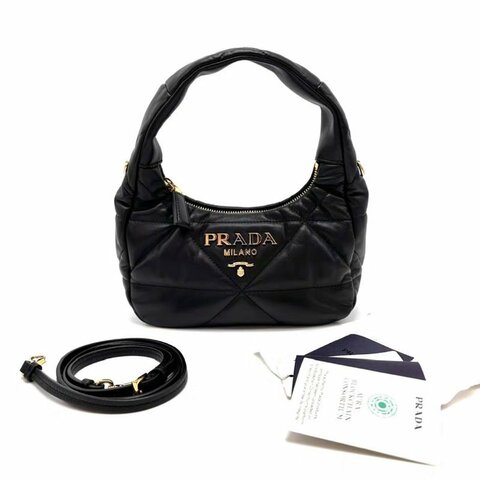 PRADA 新款黑金羊皮hobo肩背腋下包21*13*7 98新配件塵袋
