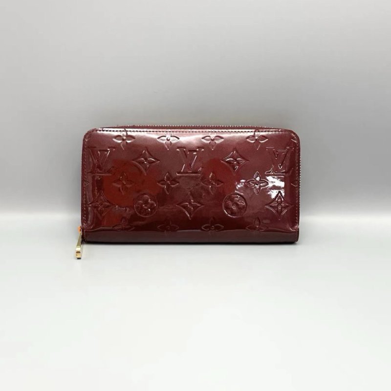 LV 漆皮壓花拉鍊開合長款錢包 19*10*2 98新配件塵袋-0
