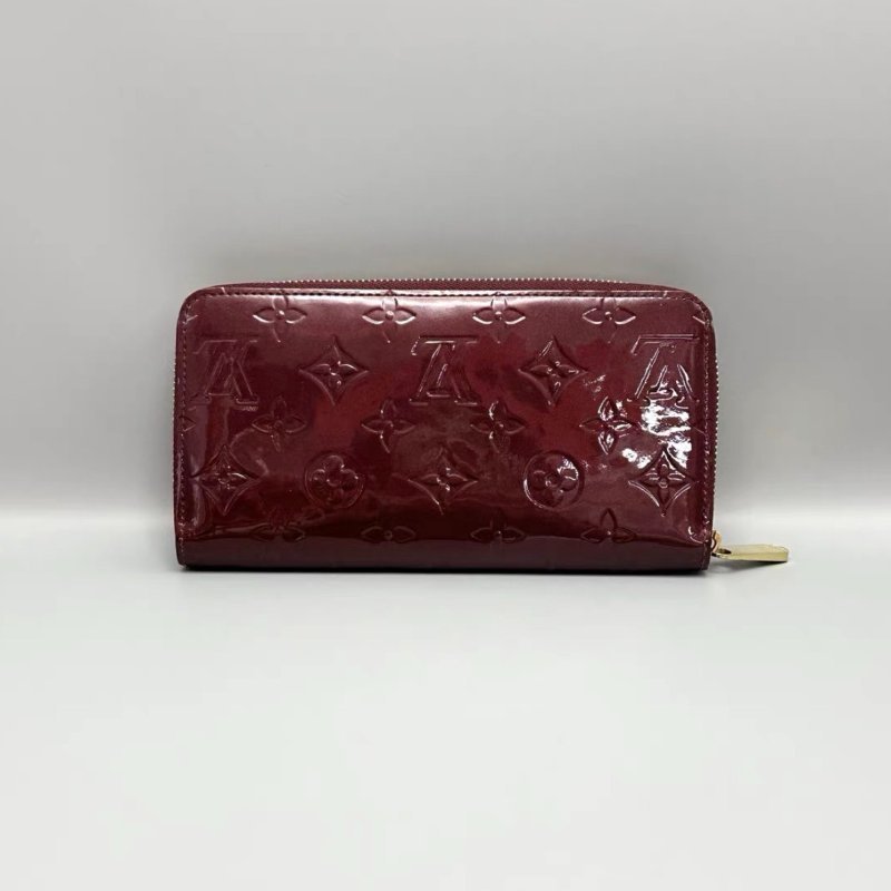 LV 漆皮壓花拉鍊開合長款錢包 19*10*2 98新配件塵袋-5