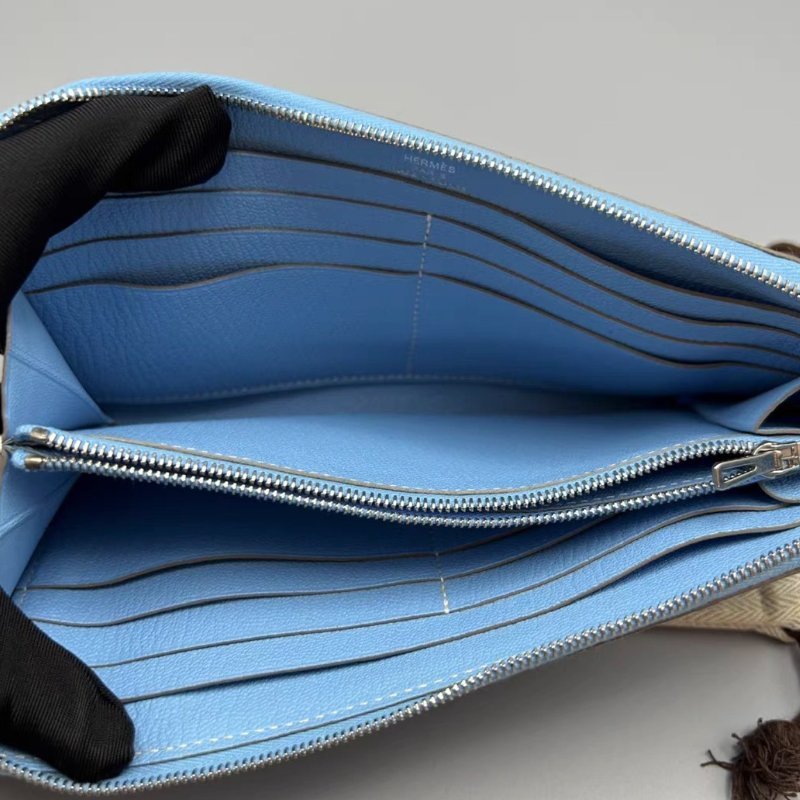 HERMES 牛仔藍鏤空拉鍊長款錢包20*10*1.5 98新配件盒子塵袋-1