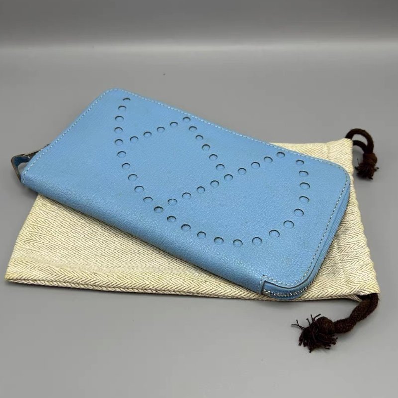 HERMES 牛仔藍鏤空拉鍊長款錢包20*10*1.5 98新配件盒子塵袋-2