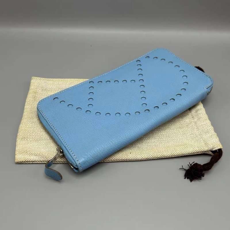 HERMES 牛仔藍鏤空拉鍊長款錢包20*10*1.5 98新配件盒子塵袋-4