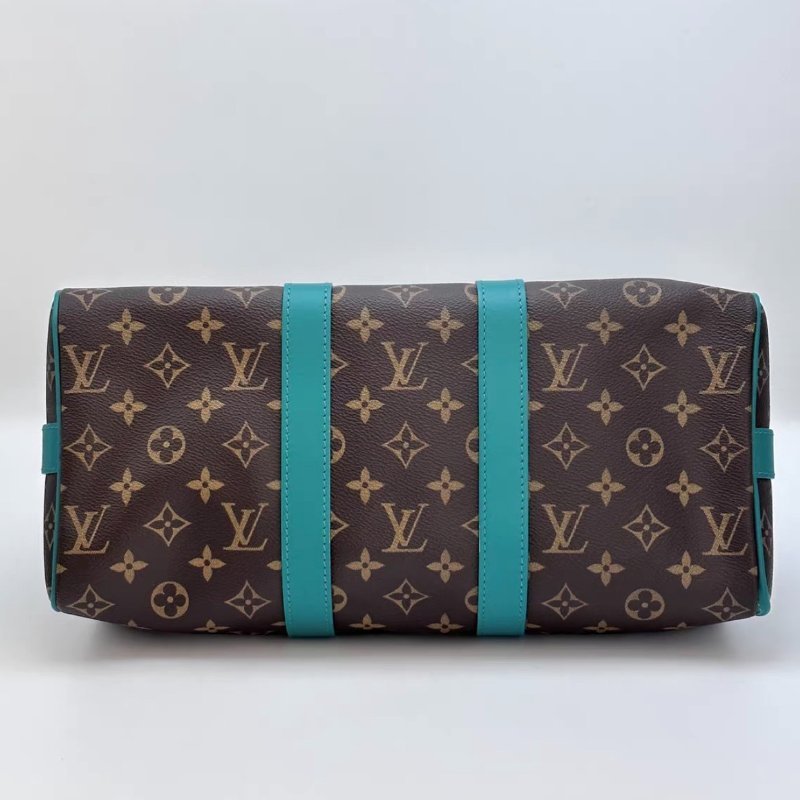 LV 老花拼綠keepall Bandouliere35 手提斜背包芯片款35*21*16 全新閒置配件塵袋吊牌-3