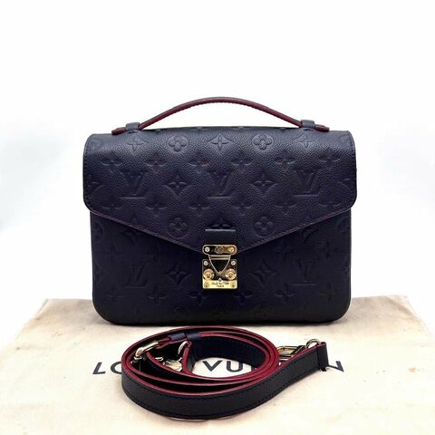 LV 深海藍拼紅色全皮郵差斜背包25*19*7 98新配件塵袋