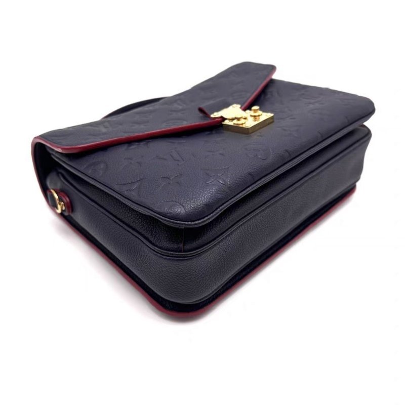 LV 深海藍拼紅色全皮郵差斜背包25*19*7 98新配件塵袋-2