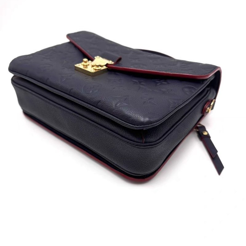 LV 深海藍拼紅色全皮郵差斜背包25*19*7 98新配件塵袋-4