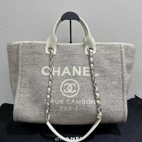 CHANEL 銀扣手提肩背沙灘包 39*30*19 全新閒置配件塵袋