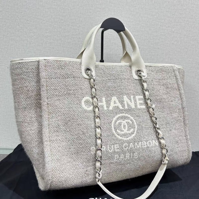CHANEL 銀扣手提肩背沙灘包 39*30*19 全新閒置配件塵袋-1