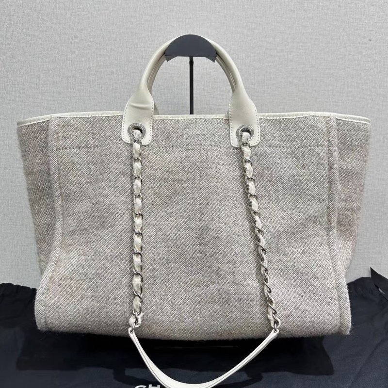 CHANEL 銀扣手提肩背沙灘包 39*30*19 全新閒置配件塵袋-5