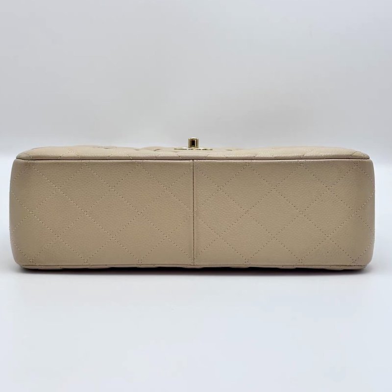 CHANEL 奶茶色金扣荔枝牛皮CF大號jumbo肩背斜背包30*19.5*8 98新配件塵袋-3